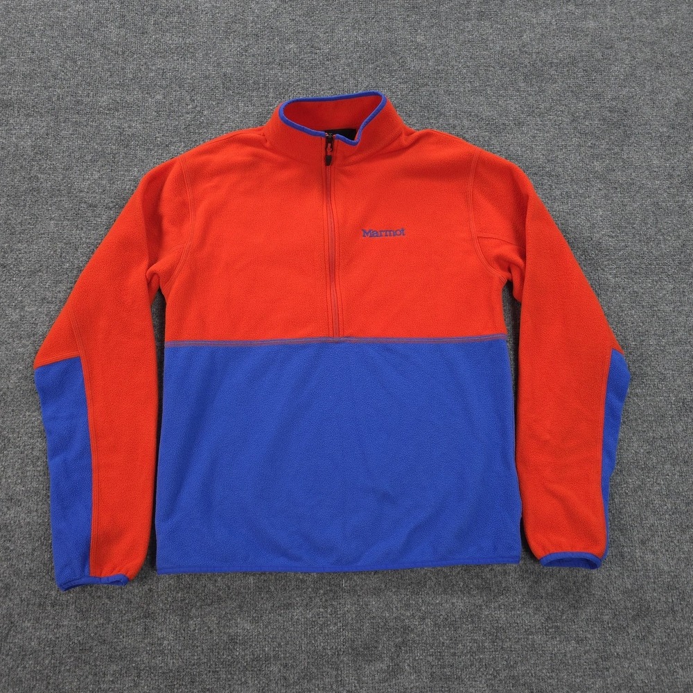 Marmot Jacket Mens Medium‎ Orange Blue Rocklin Half Zip Fleece Hiking Pullover